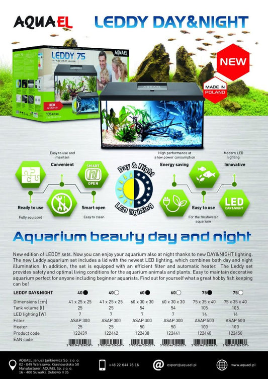 Aquael Leddy Day & Night 60 White Aquarium Set