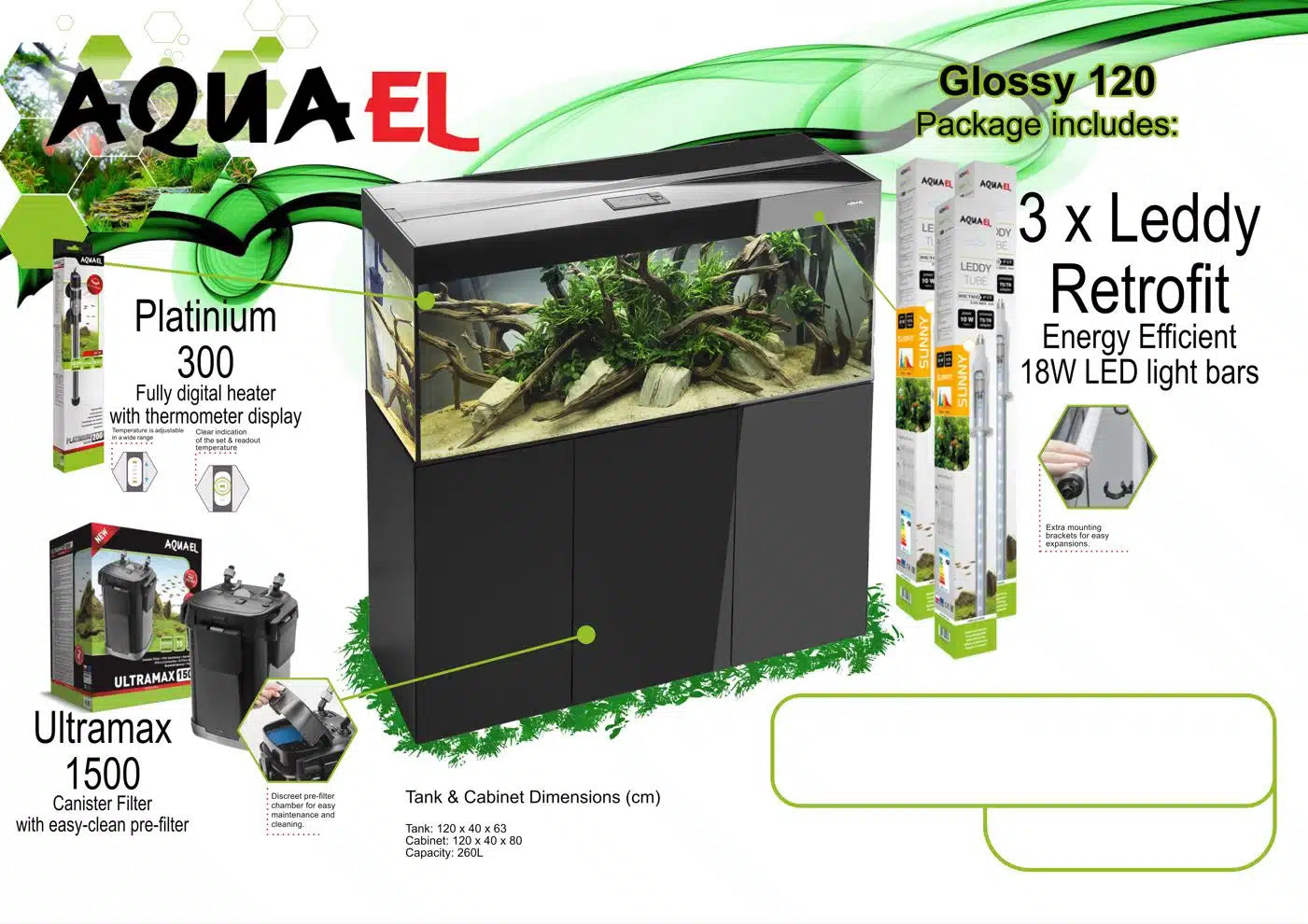 AQUAEL Glossy 120 (Black) Package. PICKUP ONLY