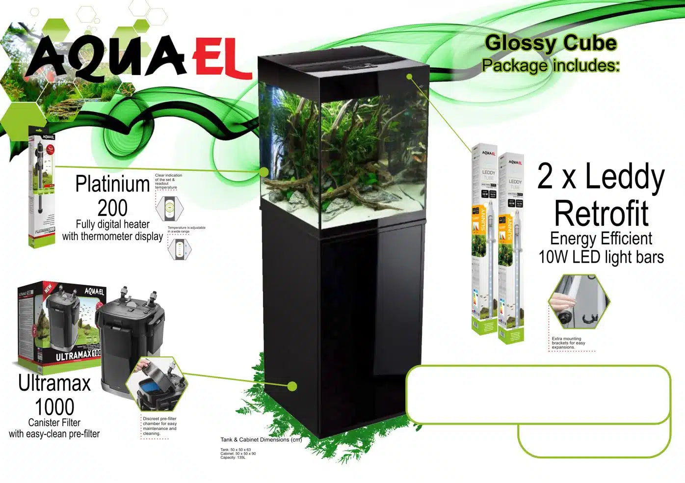 AQUAEL Glossy Cube (Black) Package. PICKUP ONLY