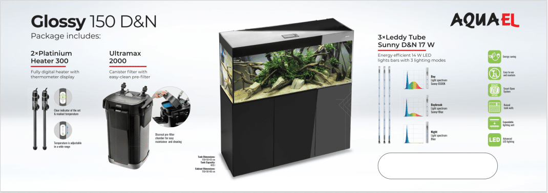 AQUAEL GLOSSY 150 BLACK PACKAGE.