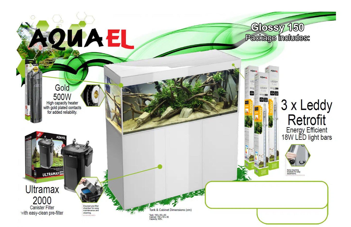 AQUAEL GLOSSY 150 WHITE PACKAGE.